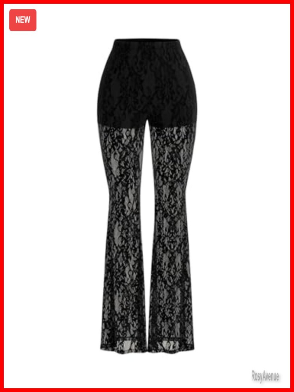 Women's Lace Flare Pants High Waisted Sheer Bell Bottom Trousers